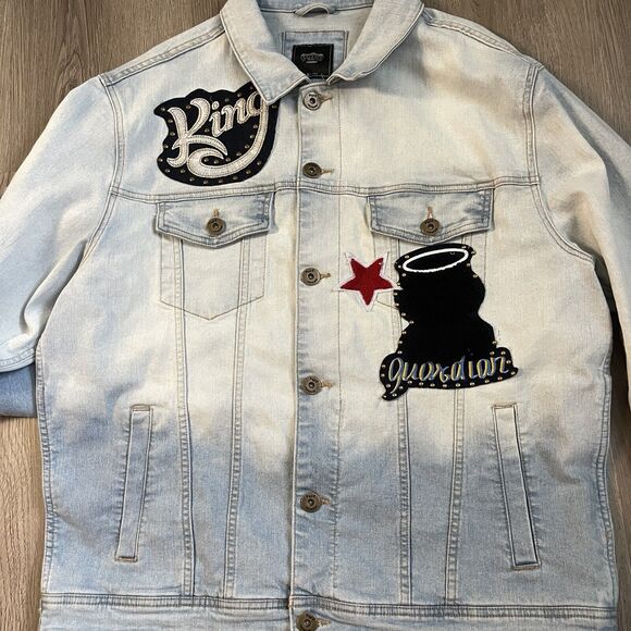 PYFD Vintage Denim Jacket Mens 2XL Guardian Angel King Streetwear Rock Hip Hop - Picture 2 of 16